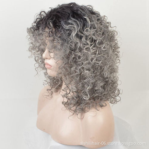 The top selling short silver-gray African wigs with kinky curls are synthetic wigs for black women